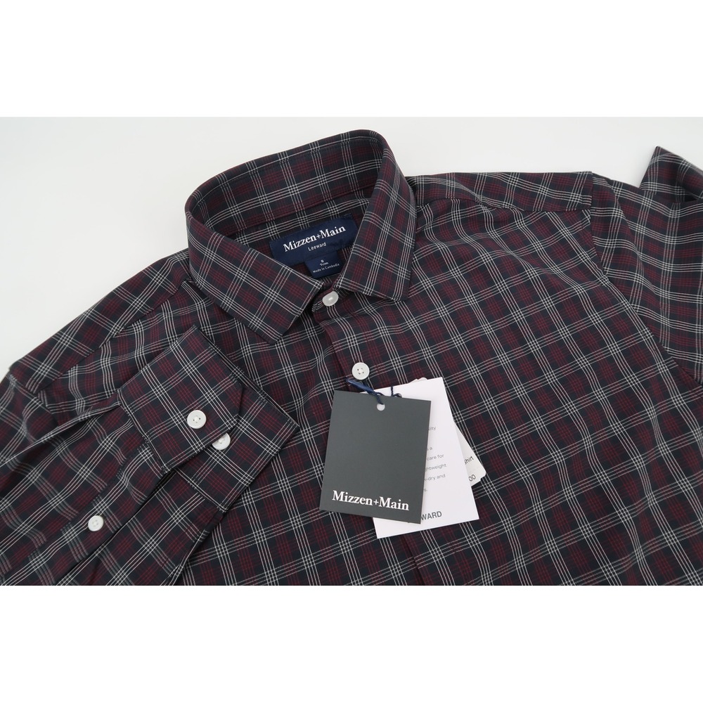Mizzen+Main Leeward Dress Shirt Mens Small Black‎ Plaid Trim Fit Long Sleeve NEW